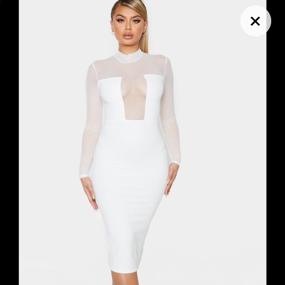 white high neck midi dress